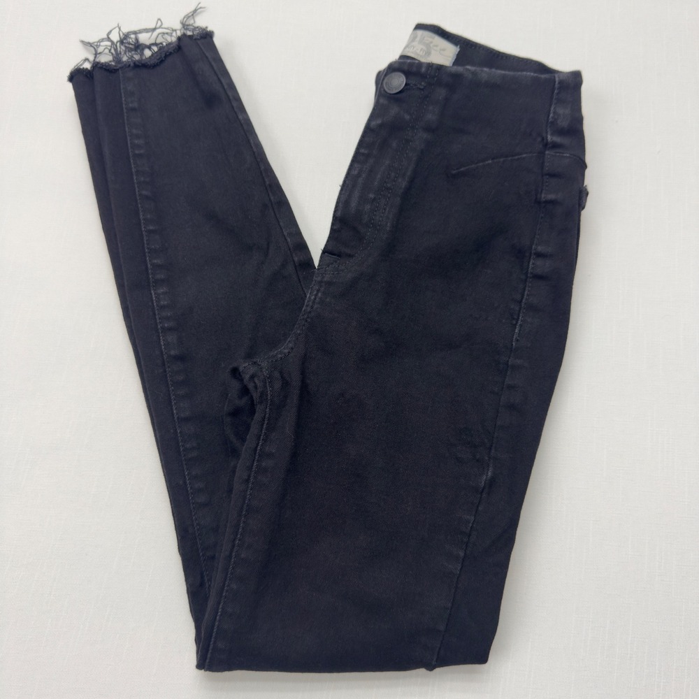 We The Free Miles Away High‎ Rise Black Skinny Jeans Frayed Hem Stretch Size 25